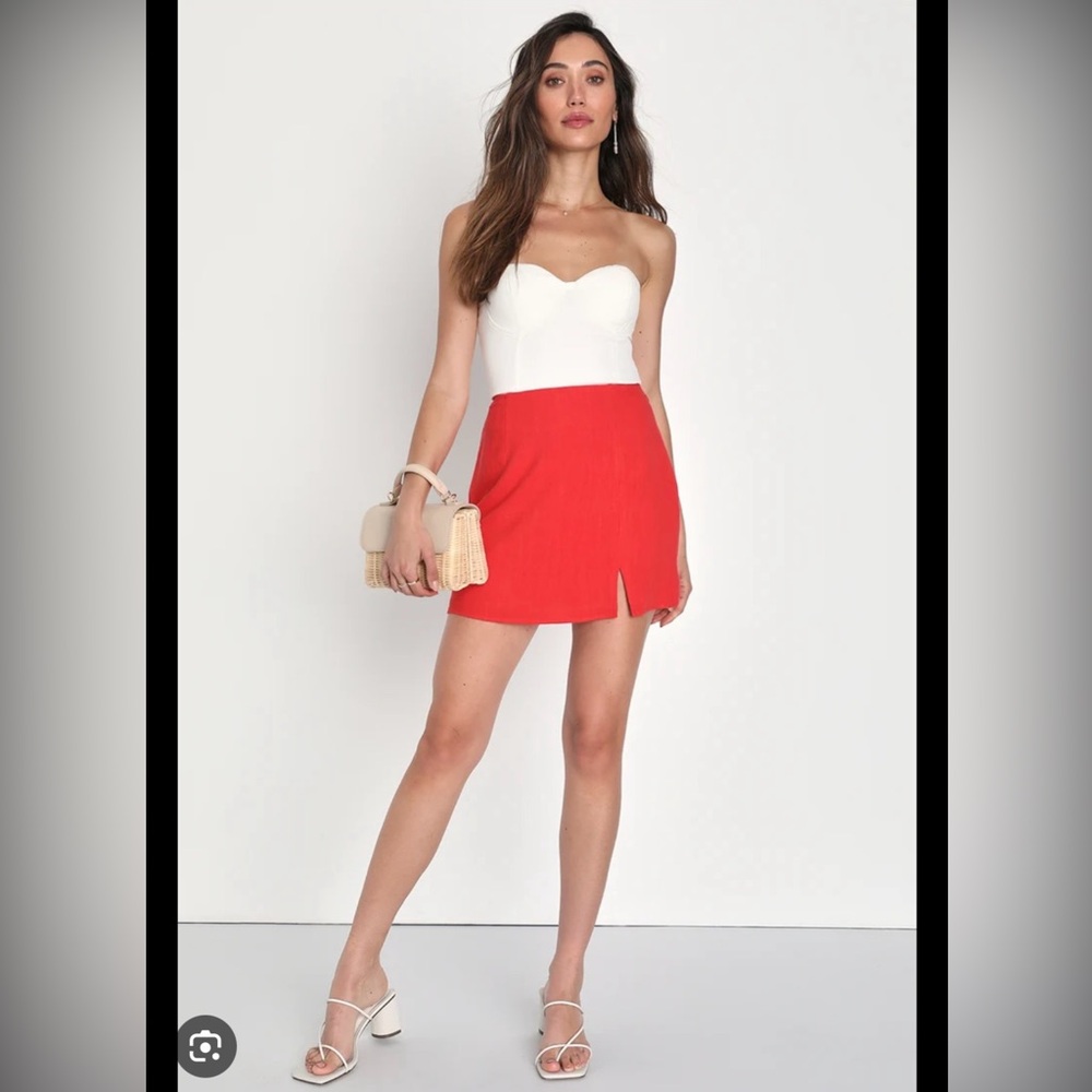 Lulus Effortless Outlook Red Linen Mini Skirt M